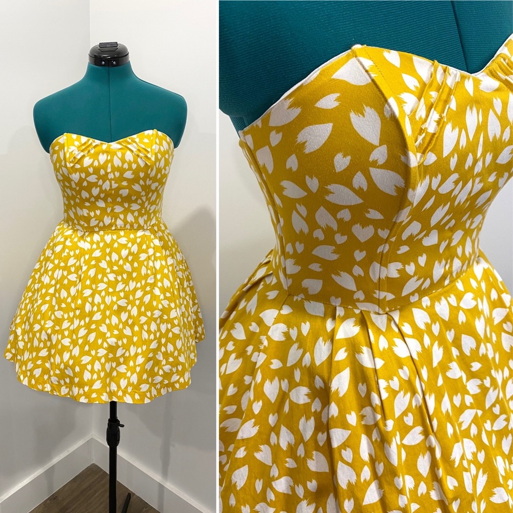 Material Girl Strapless Mustard Yellow Pinup Mini Dress